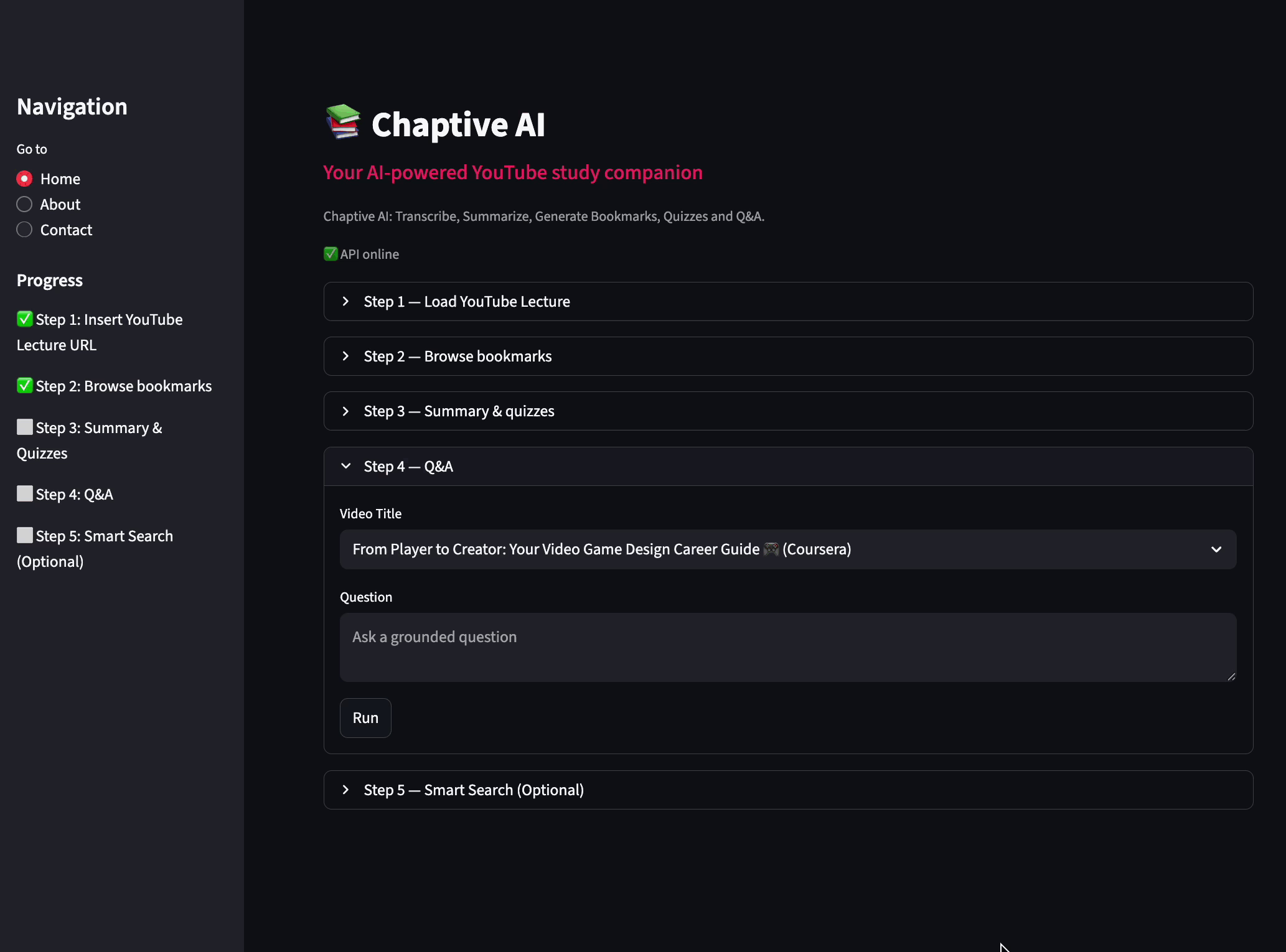 Animated view of Chaptive Q&A highlighting grounded responses